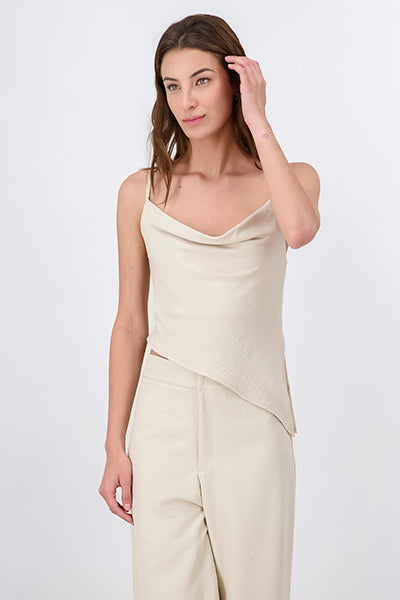 Basic Draped Neckline Blouse SAND