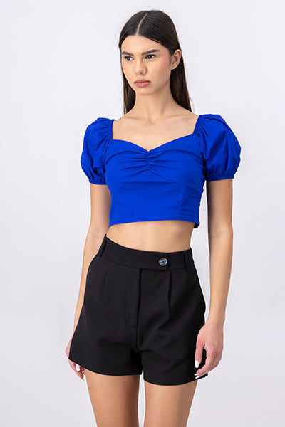 Puff Short Sleeve Pleated Top ELECTRIC BLUE