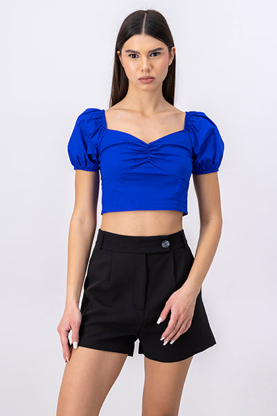 Puff Short Sleeve Pleated Top ELECTRIC BLUE