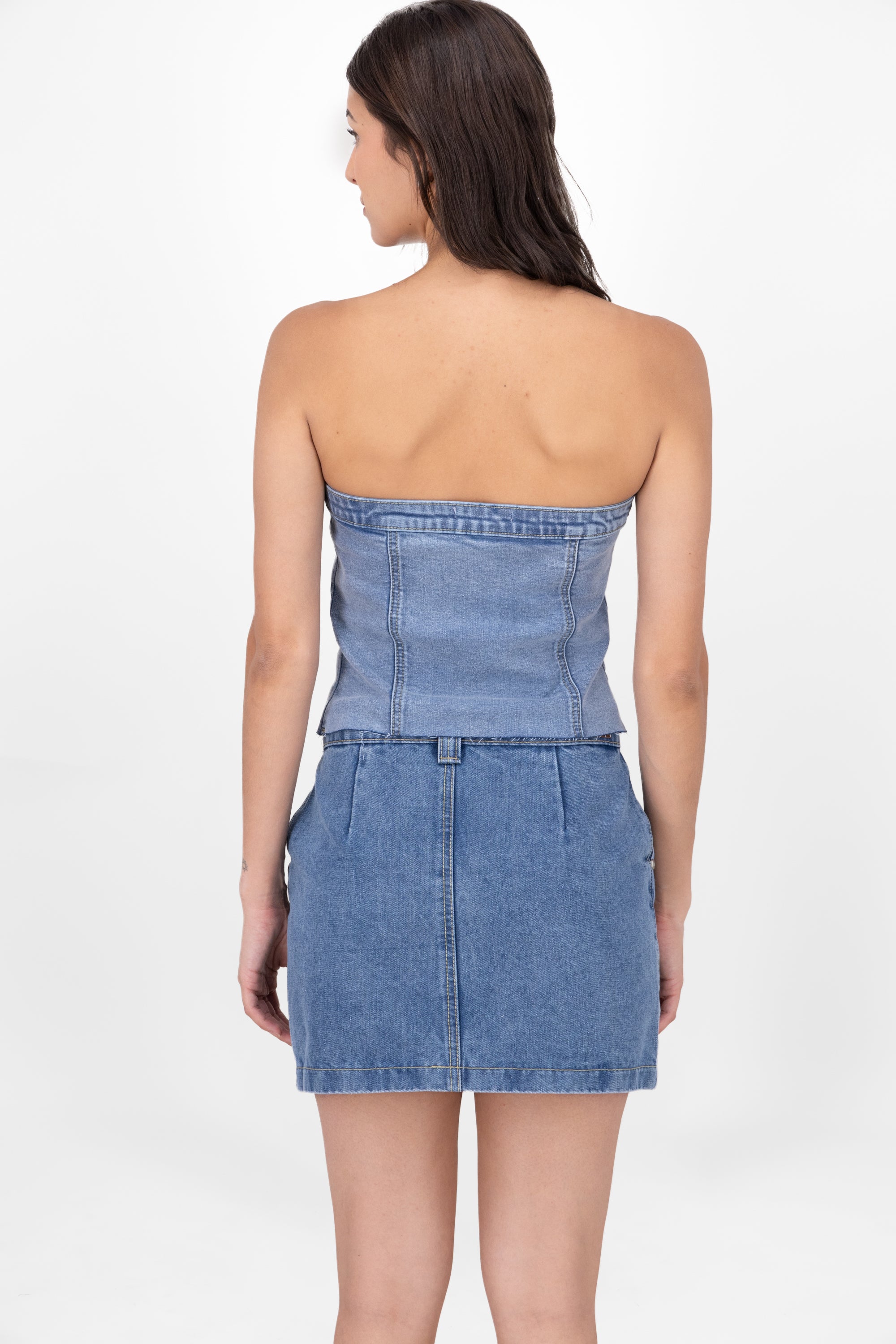 Strapless Denim Corset Top With Utility Pockets LIGHT ACID WASH