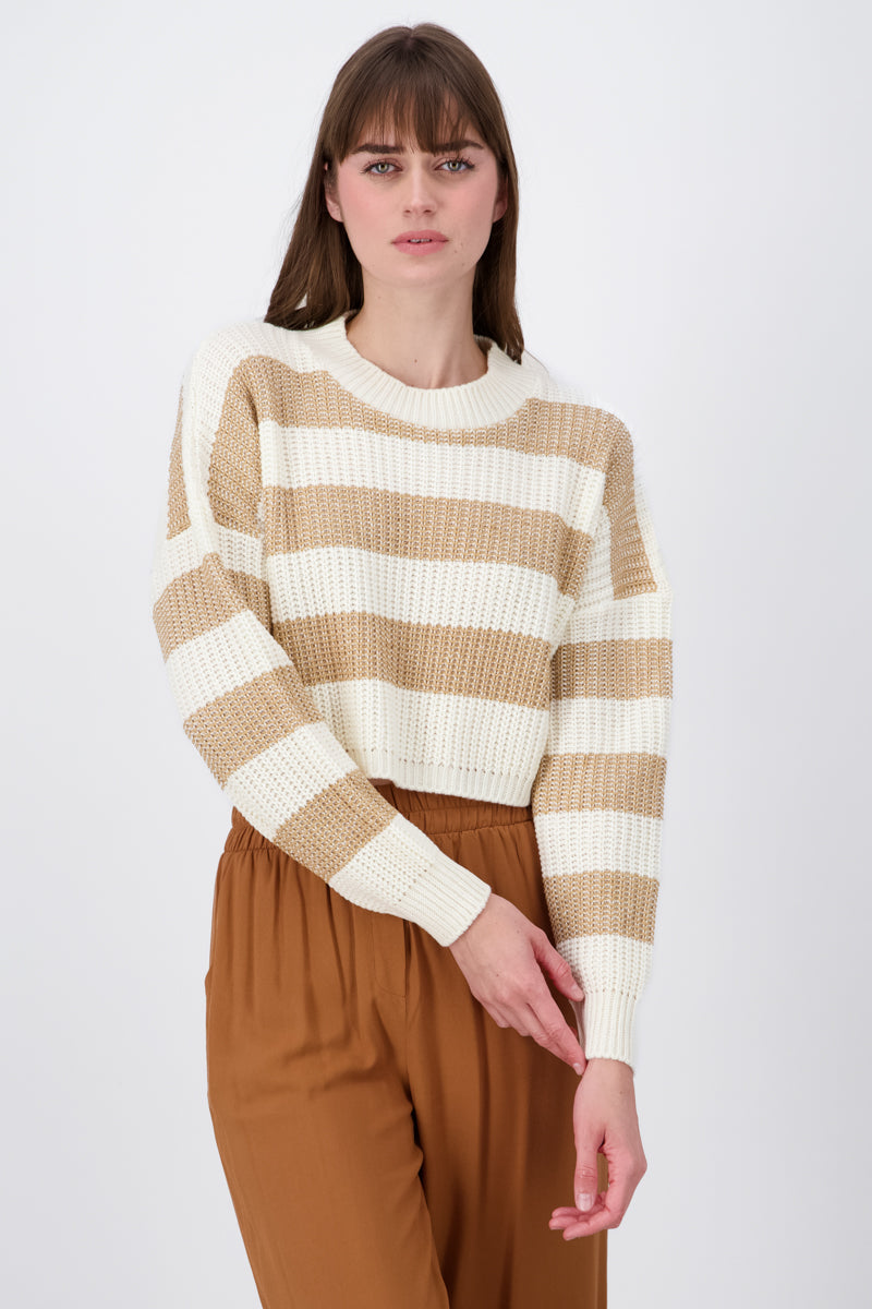 Striped Woven Cropped Sweater KHAKI