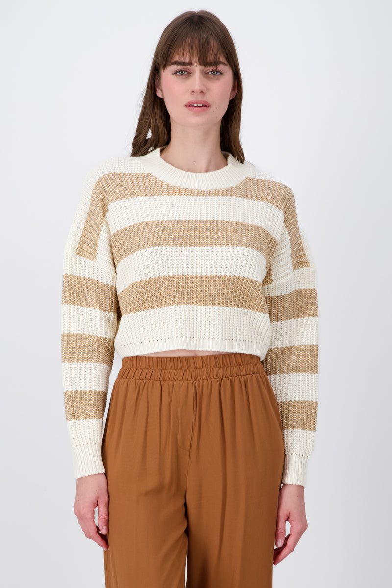 Striped Woven Cropped Sweater KHAKI