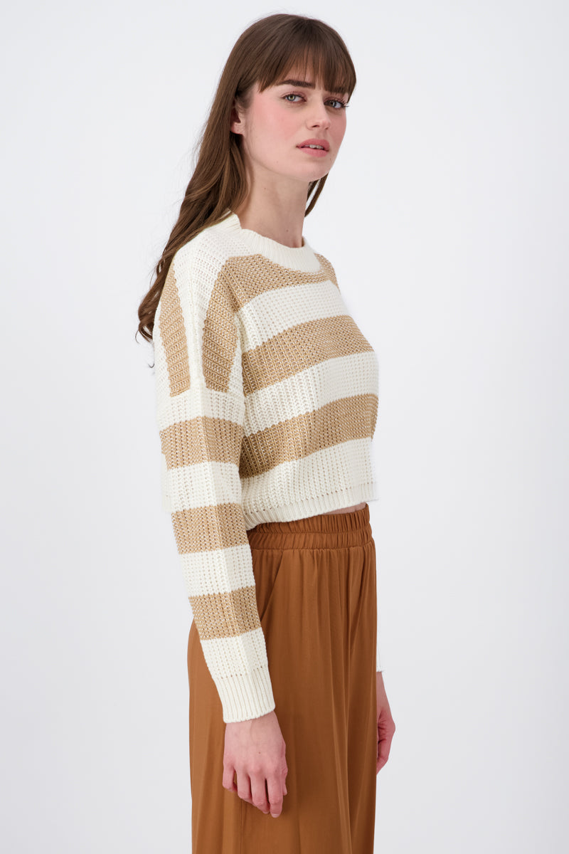 Striped Woven Cropped Sweater KHAKI