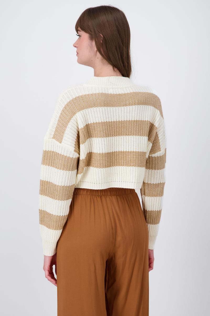 Striped Woven Cropped Sweater KHAKI