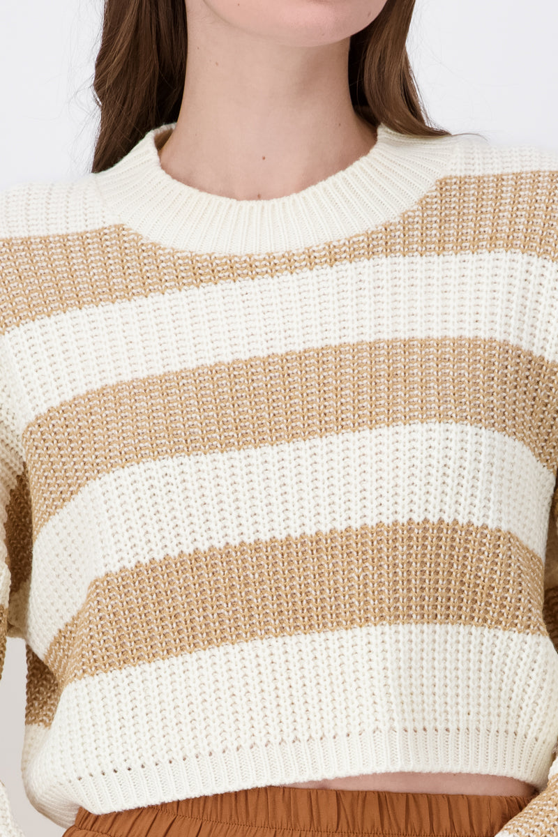 Striped Woven Cropped Sweater KHAKI