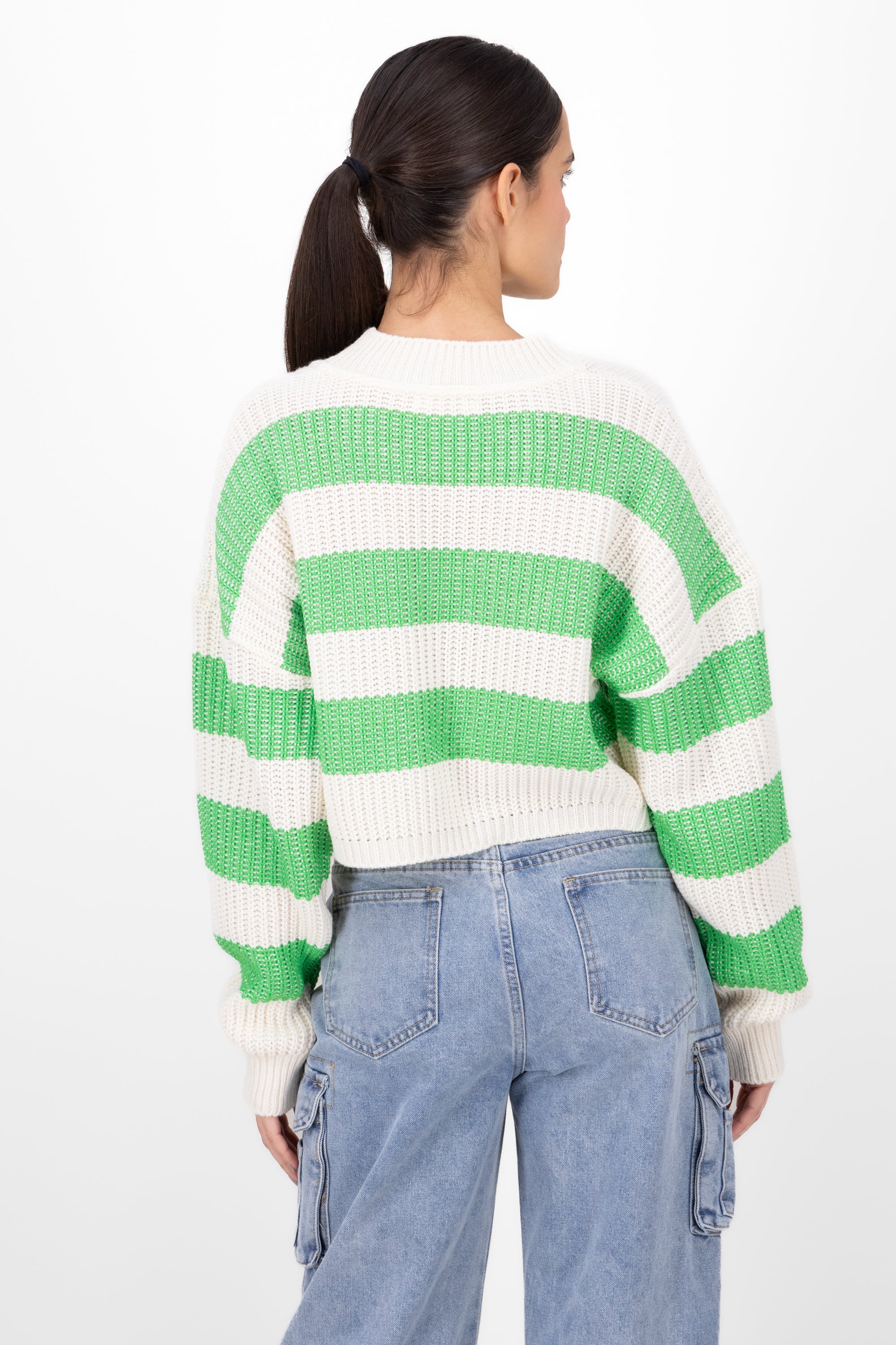 Striped Woven Cropped Sweater BRIGHT GREEN