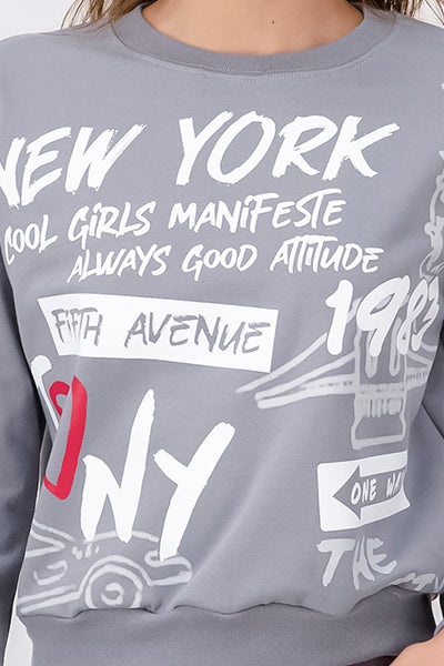 New York Graphic Print Sweatshirt DARK GRAY