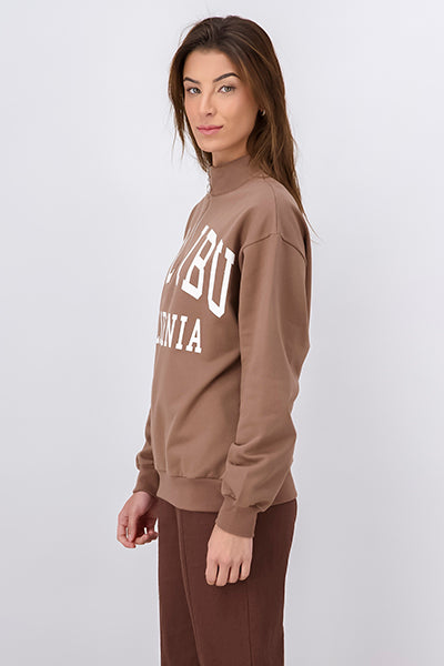 Malibu Slogan Sweatshirt With Zipper BEIGE