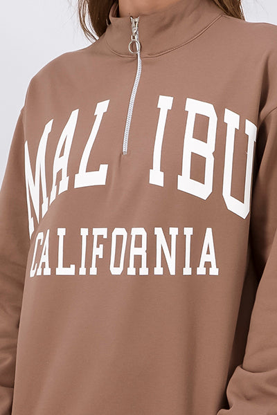 Malibu Slogan Sweatshirt With Zipper BEIGE