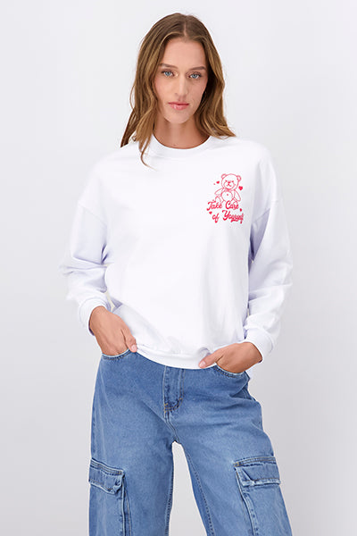 Bear Heart Graphic Printed Sweatshirt WHITE