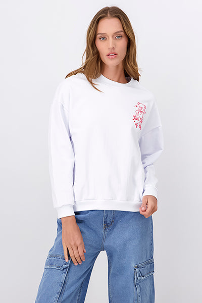 Bear Heart Graphic Printed Sweatshirt WHITE