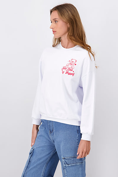 Bear Heart Graphic Printed Sweatshirt WHITE