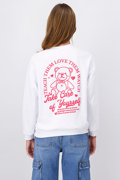 Bear Heart Graphic Printed Sweatshirt WHITE