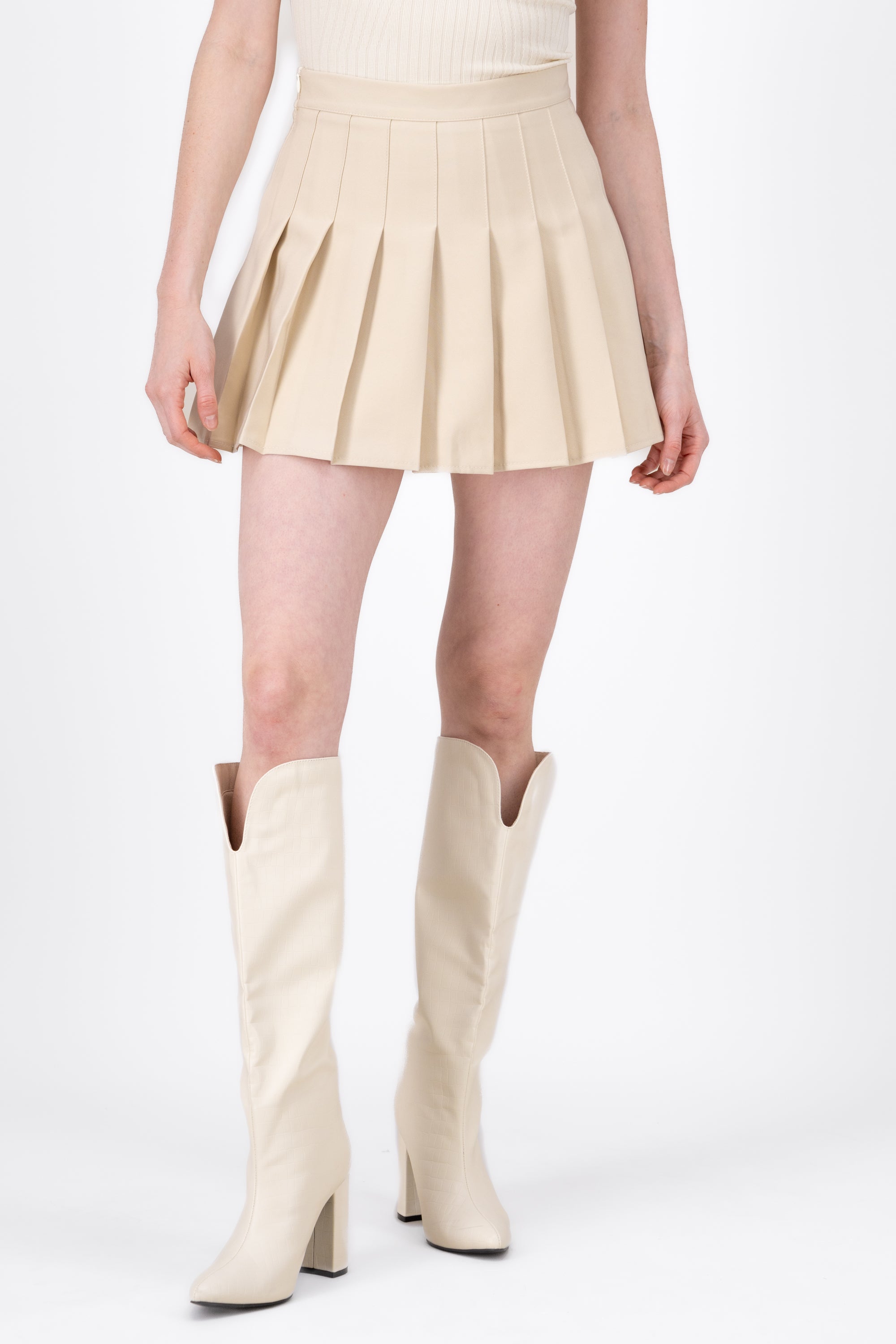 High Waist Basic Pleated Skirt BEIGE