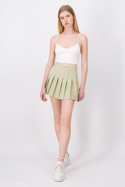 High Waist Basic Pleated Skirt SAGE