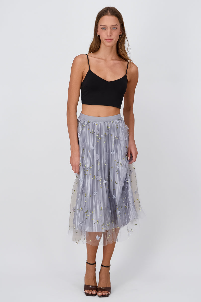 Floral Print Mesh Summer Midi Skirt BLUE