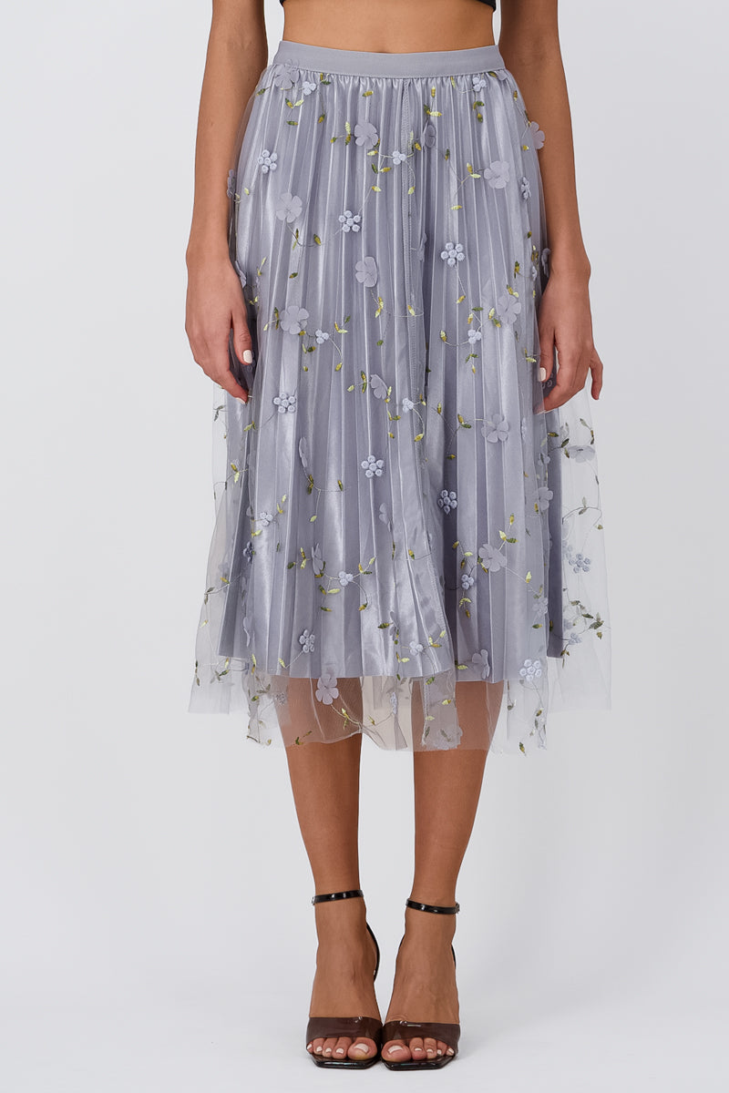 Floral Print Mesh Summer Midi Skirt BLUE