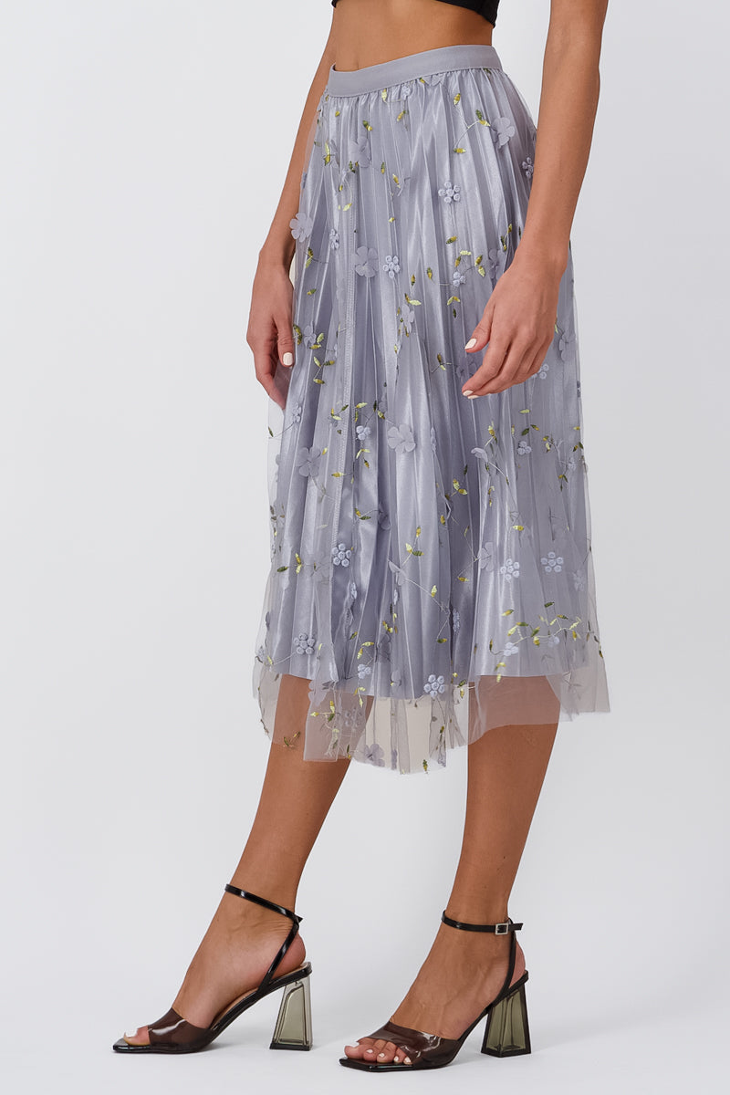 Floral Print Mesh Summer Midi Skirt BLUE