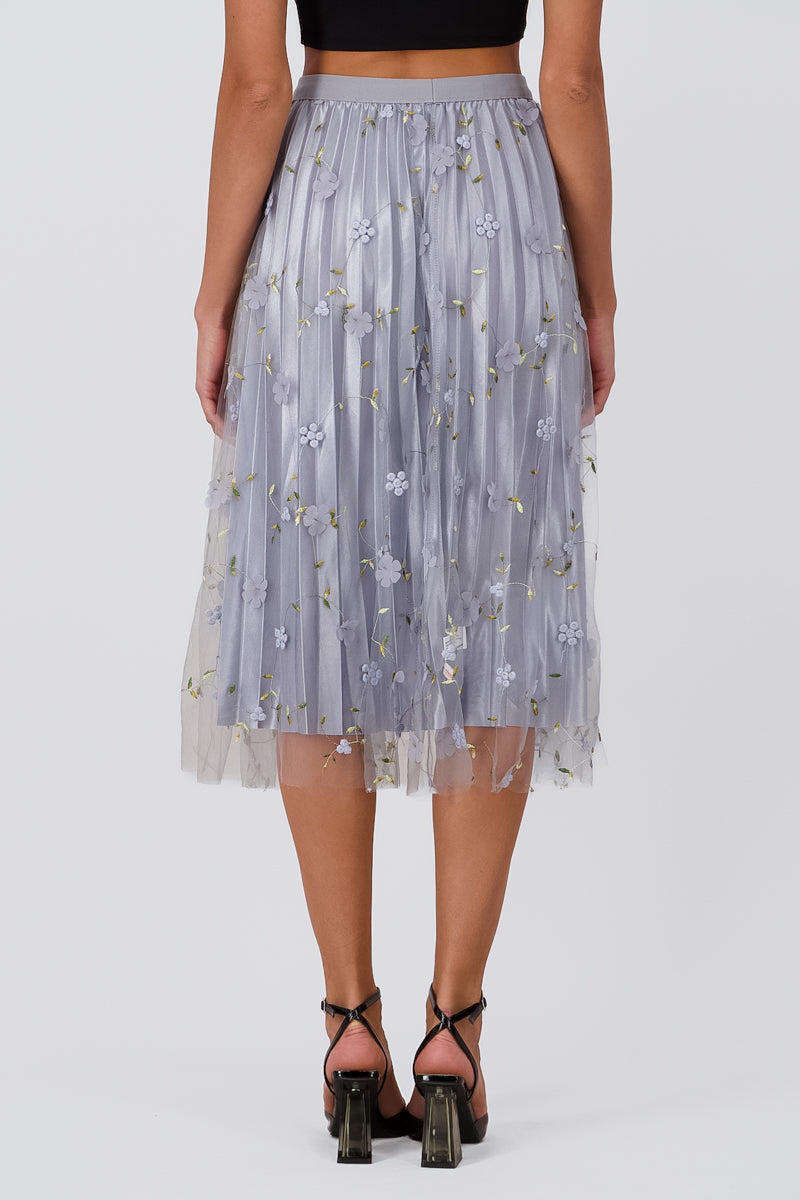 Floral Print Mesh Summer Midi Skirt BLUE