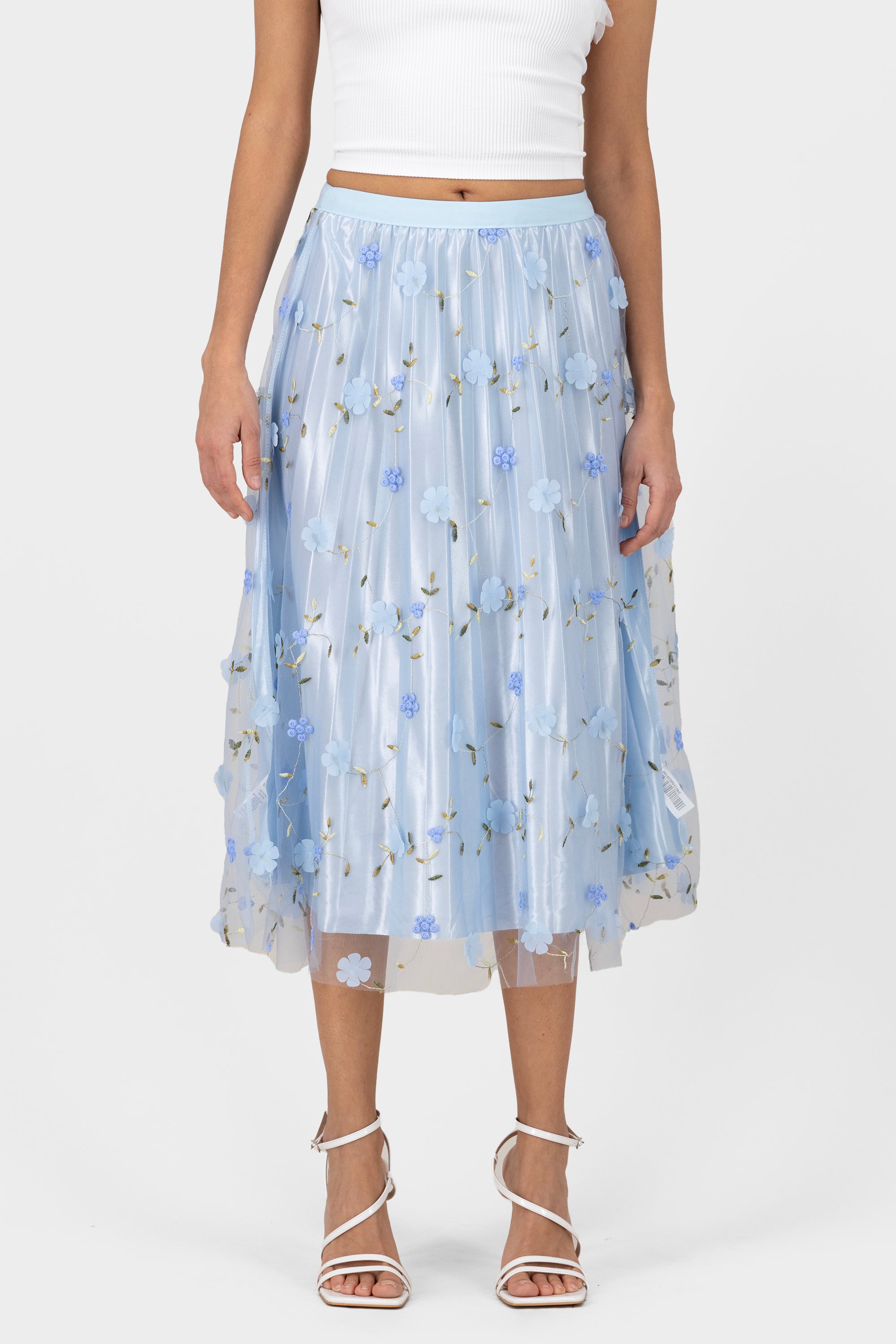 Floral Print Mesh Summer Midi Skirt BLUE COMBO