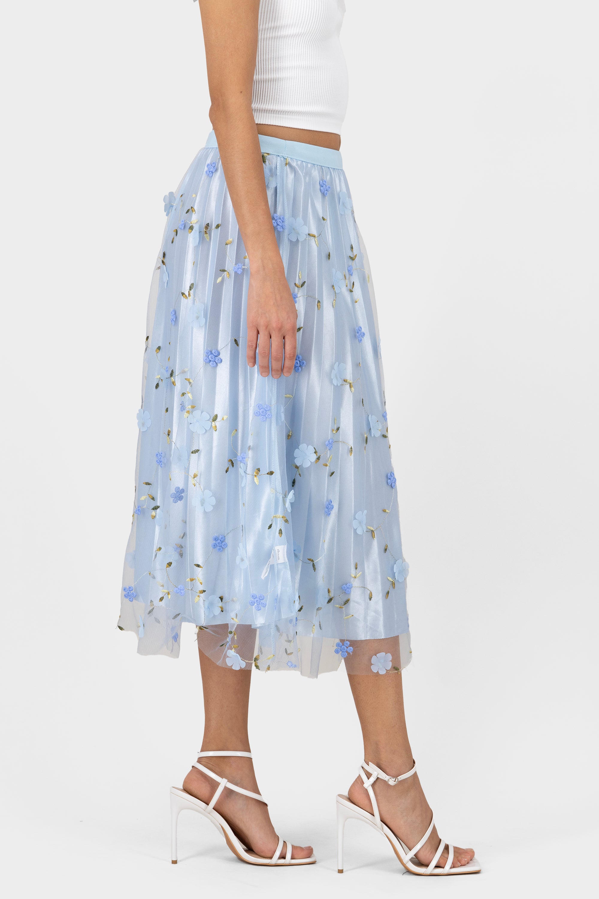 Floral Print Mesh Summer Midi Skirt BLUE COMBO