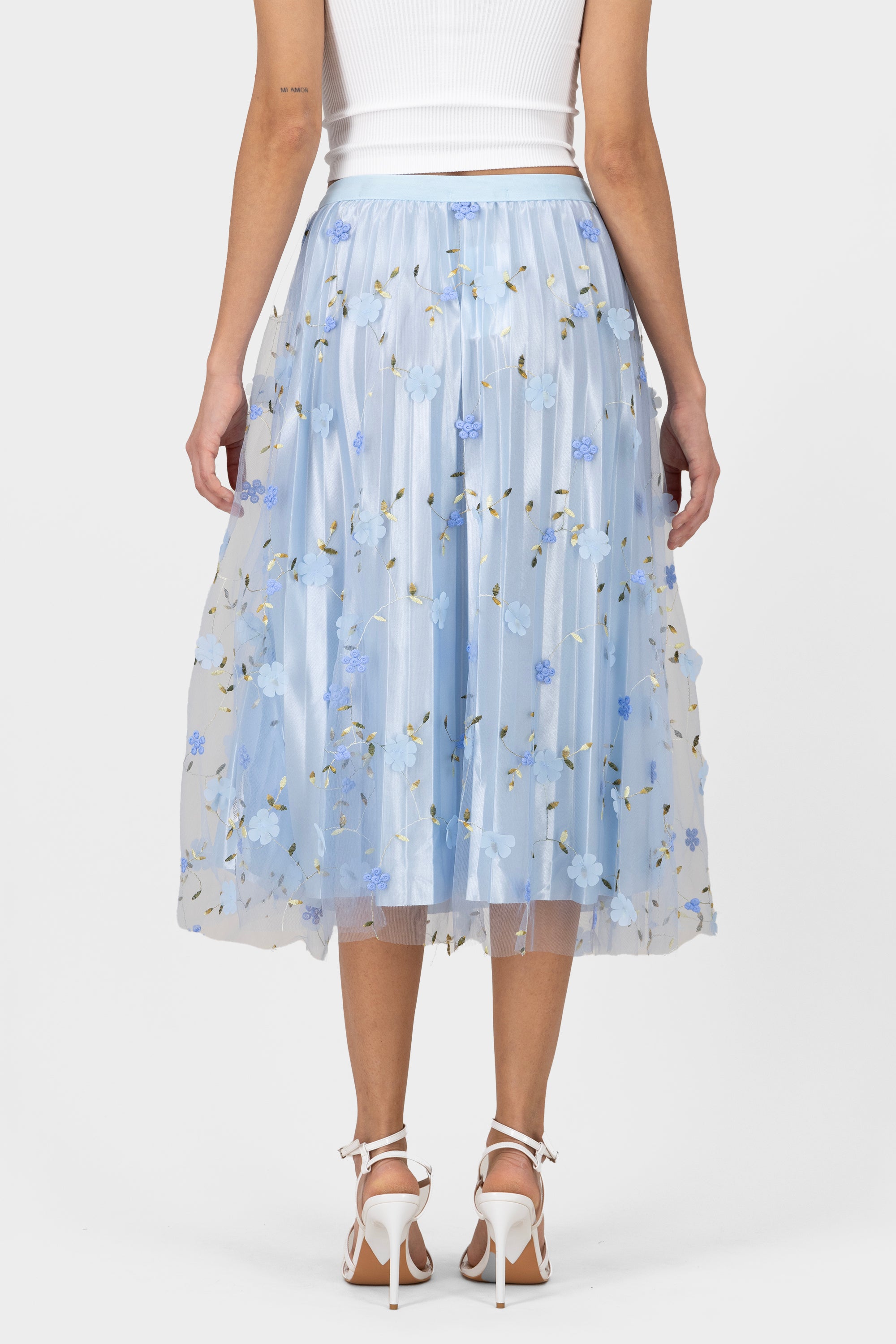 Floral Print Mesh Summer Midi Skirt BLUE COMBO