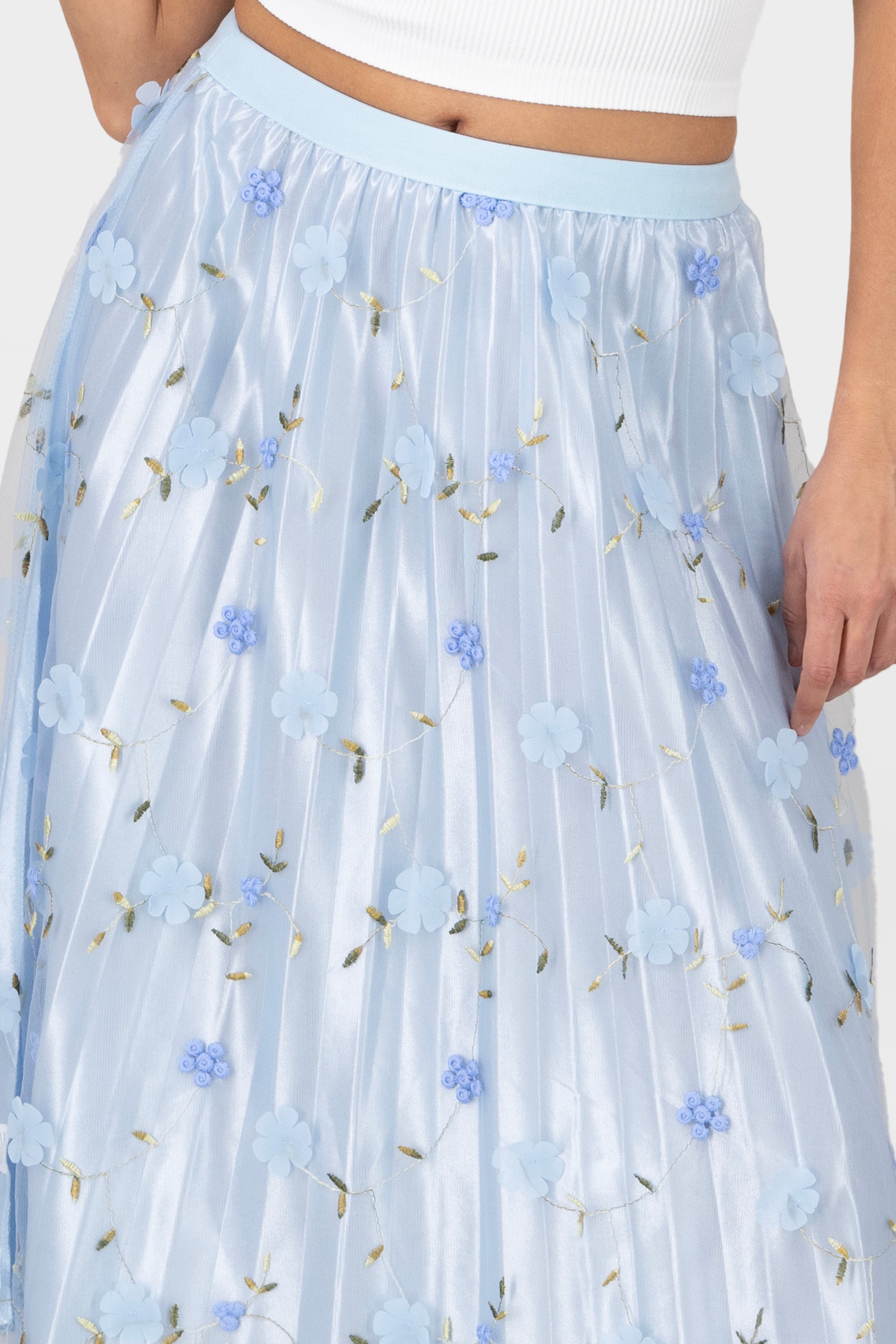 Floral Print Mesh Summer Midi Skirt BLUE COMBO