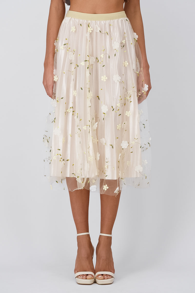 Floral Print Mesh Summer Midi Skirt IVORY