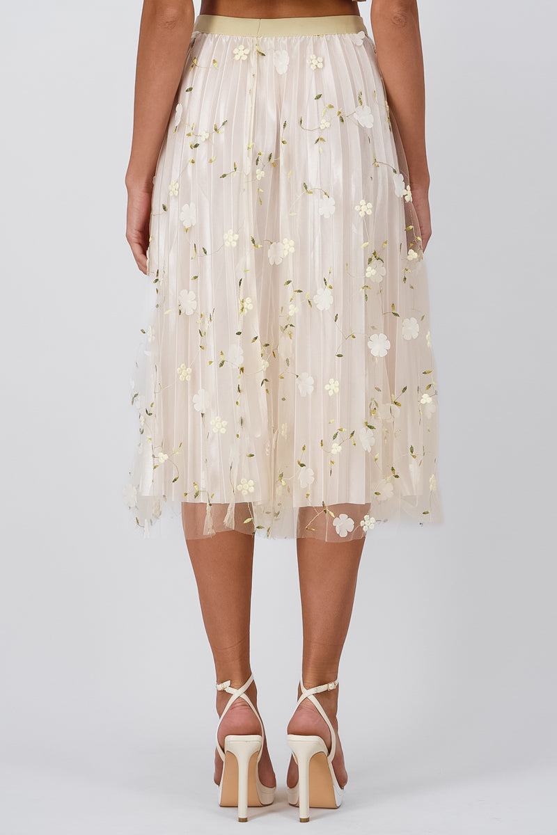 Floral Print Mesh Summer Midi Skirt IVORY