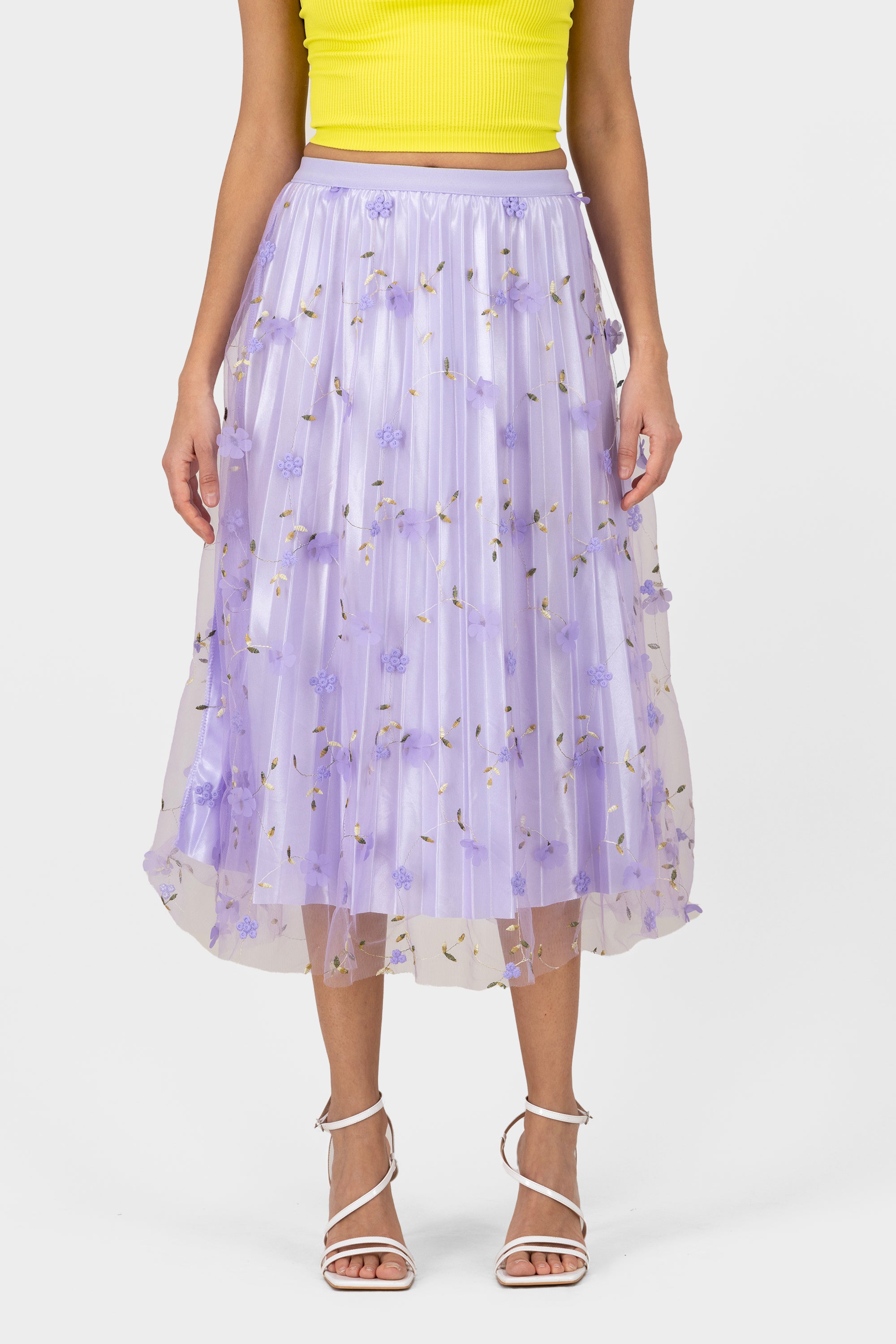 Floral Print Mesh Summer Midi Skirt PASTEL PURPLE