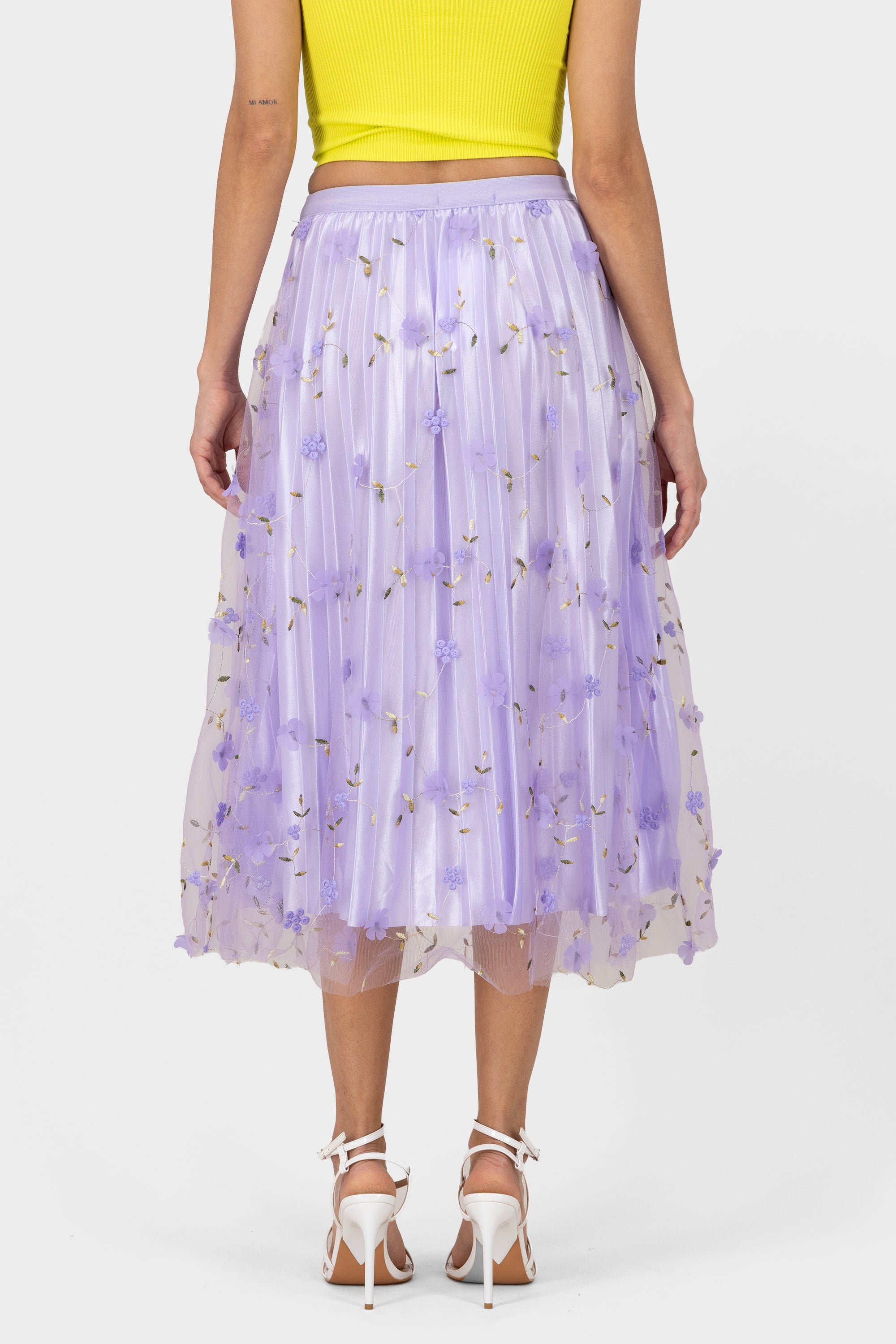 Floral Print Mesh Summer Midi Skirt PASTEL PURPLE