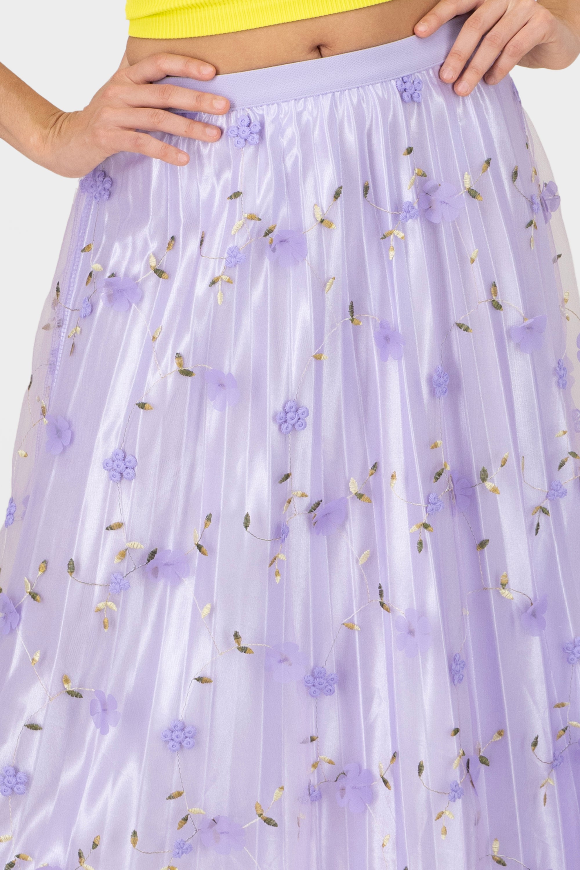 Floral Print Mesh Summer Midi Skirt PASTEL PURPLE