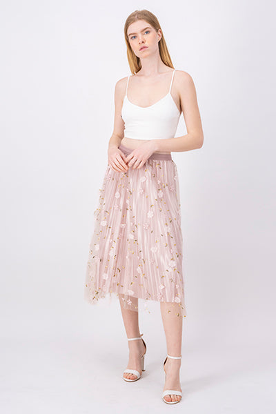 Floral Print Mesh Summer Midi Skirt PINK