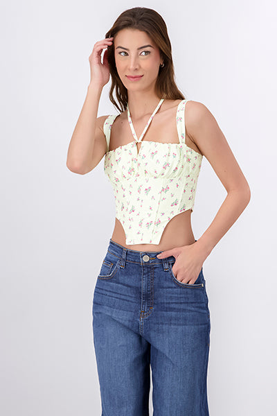 Floral Straight Neckline Bustier Top PASTEL YELLOW