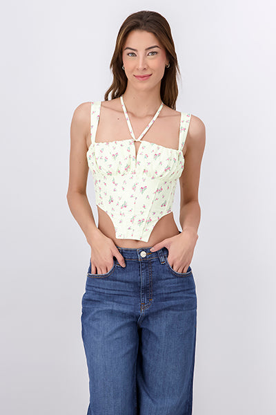 Floral Straight Neckline Bustier Top PASTEL YELLOW