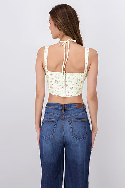 Floral Straight Neckline Bustier Top PASTEL YELLOW