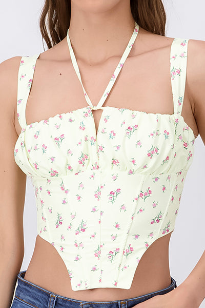 Floral Straight Neckline Bustier Top PASTEL YELLOW