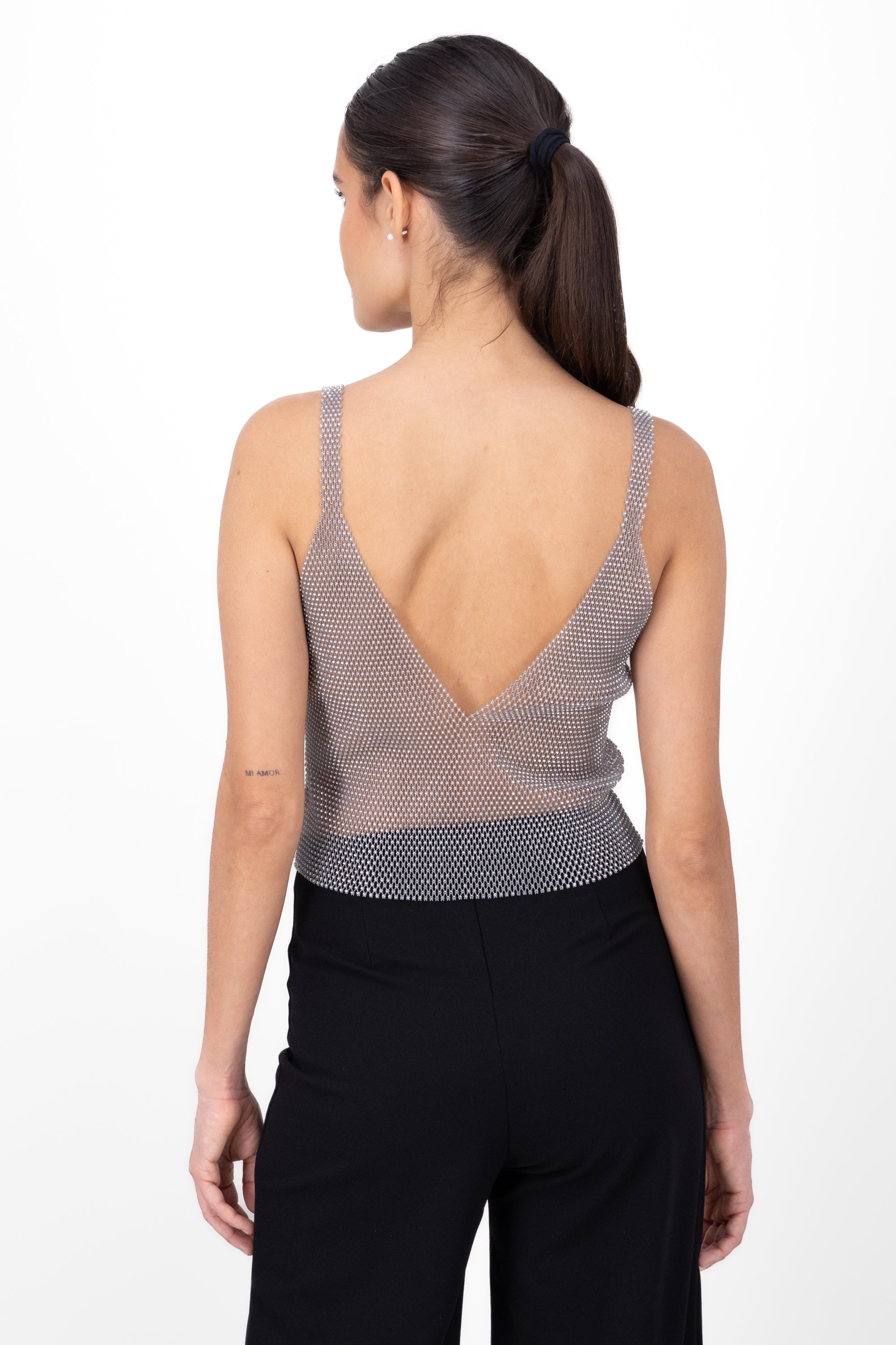 Shiny Deep VNeck Crop Tank Top SILVER