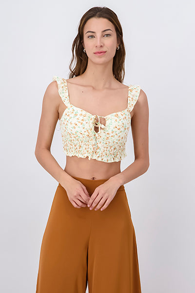 Floral Lettuce Hem Strap Crop Top ORANGE