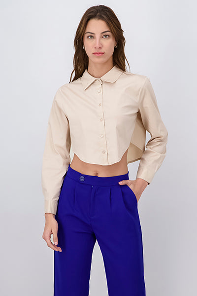 Long Sleeve Lightweight Collared ButtonDown Blouse KHAKI