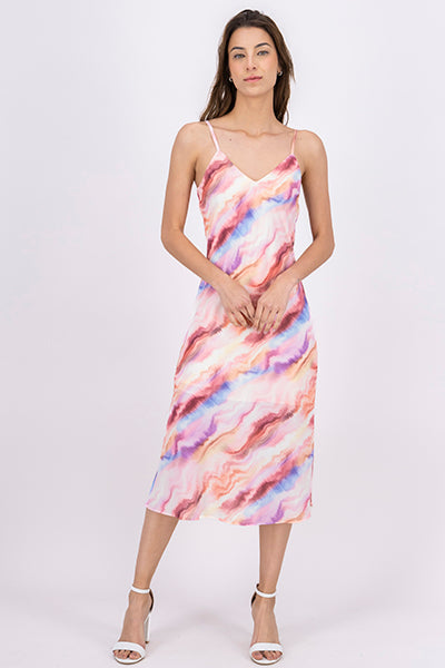 Sleeveless Mesh Design Midi Dress MULTICOLOR