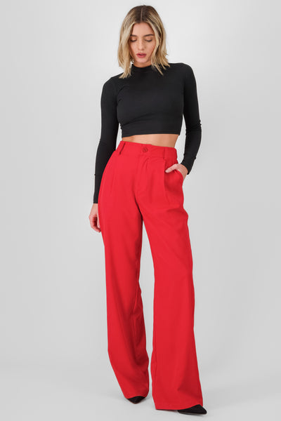 Basic Straight Leg Trousers BURGUNDY