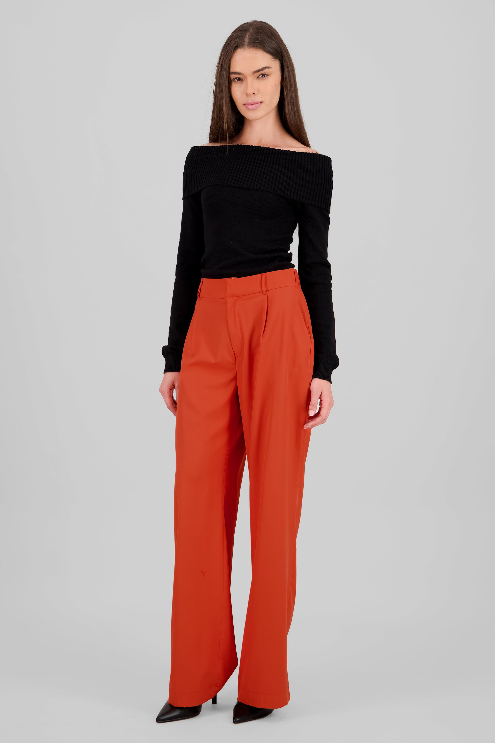 Basic Straight Leg Trousers BRICK RED