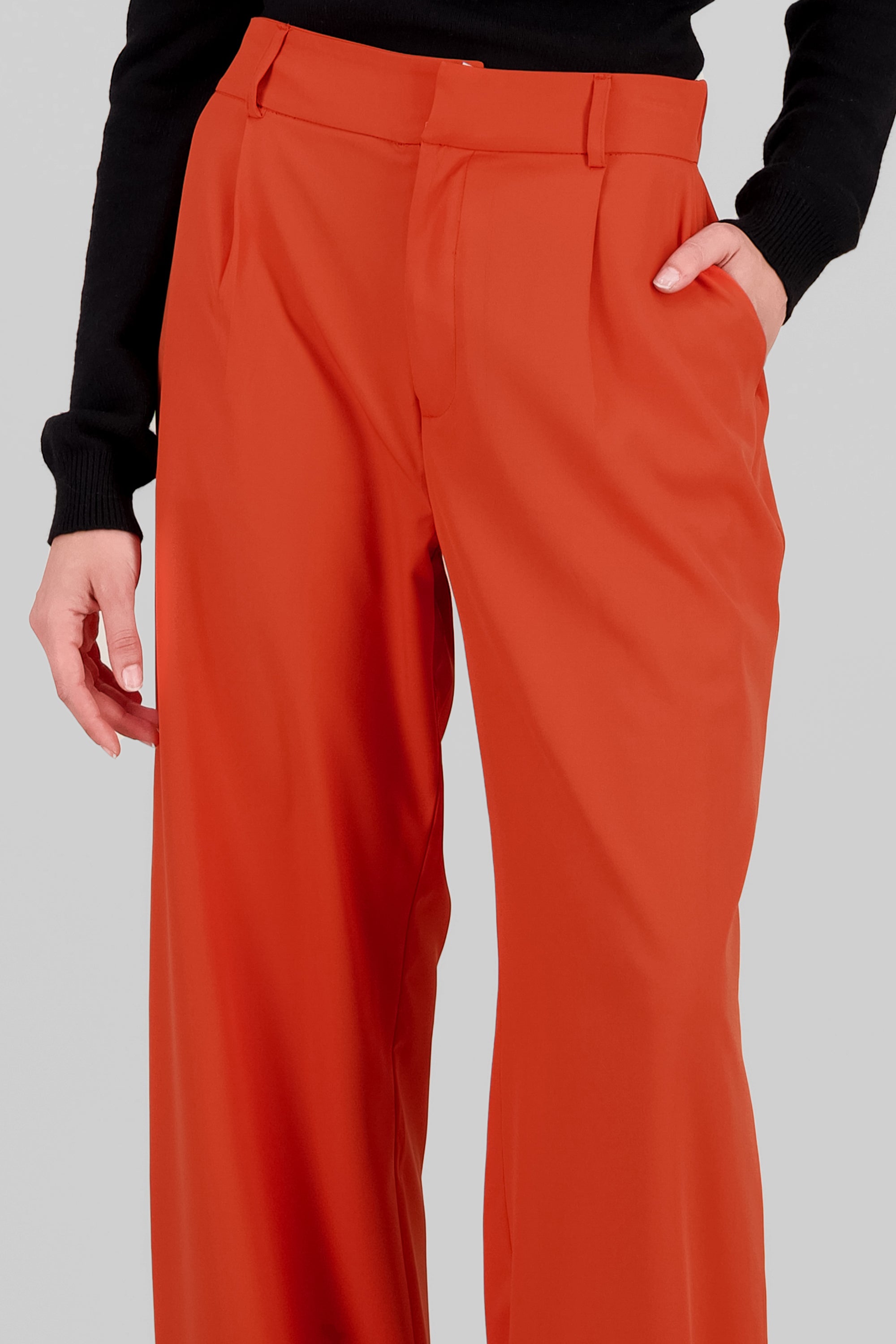 Basic Straight Leg Trousers BRICK RED