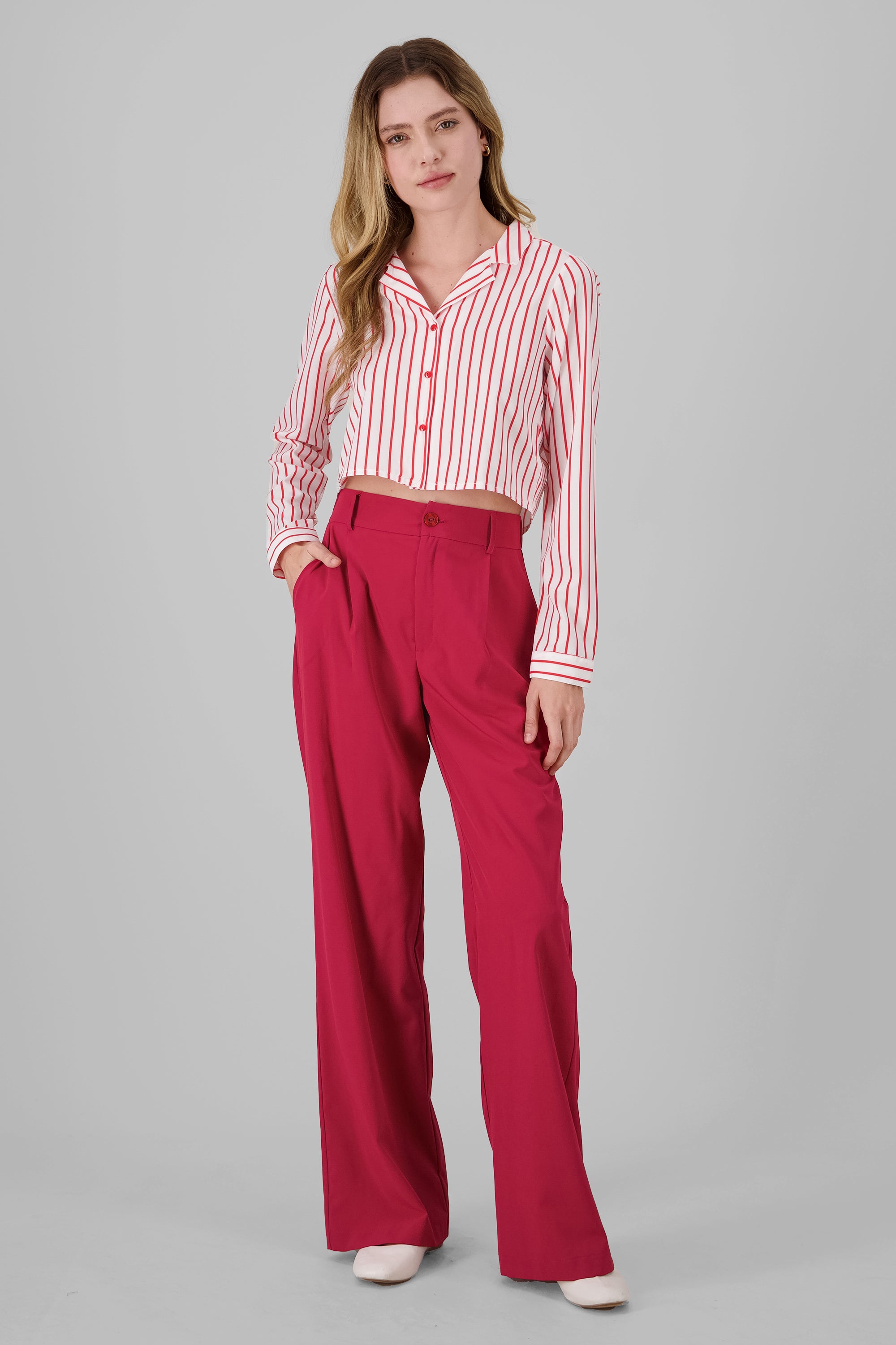 Basic Straight Leg Trousers BURGUNDY