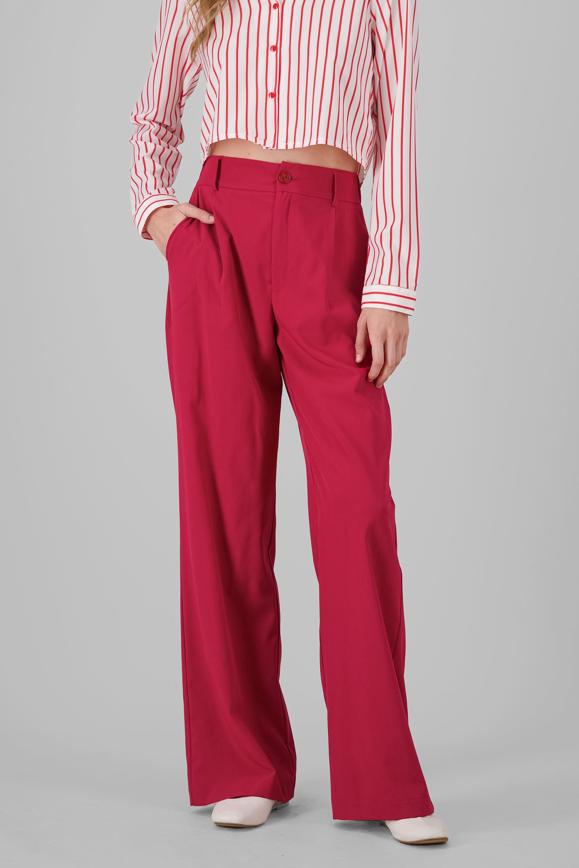 Basic Straight Leg Trousers BURGUNDY