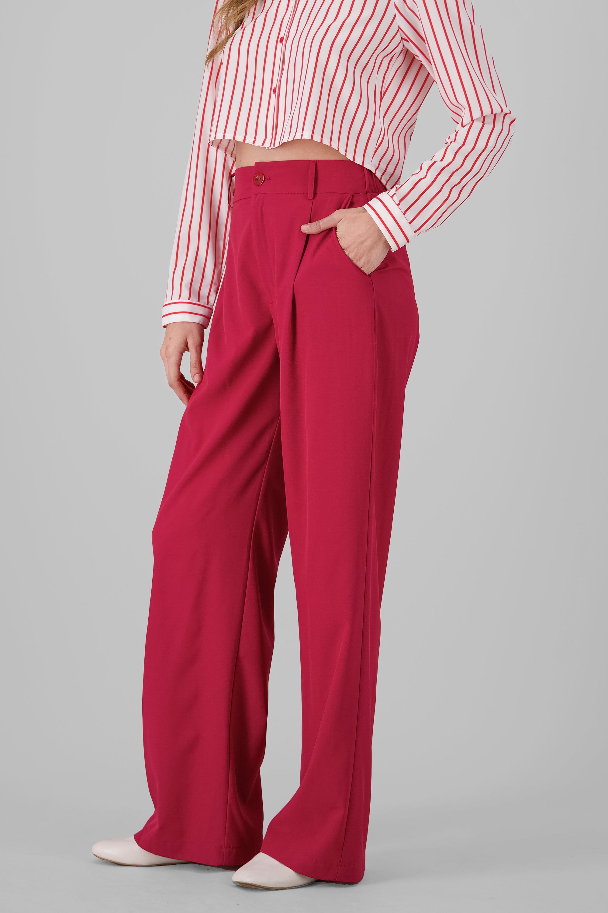 Basic Straight Leg Trousers BURGUNDY