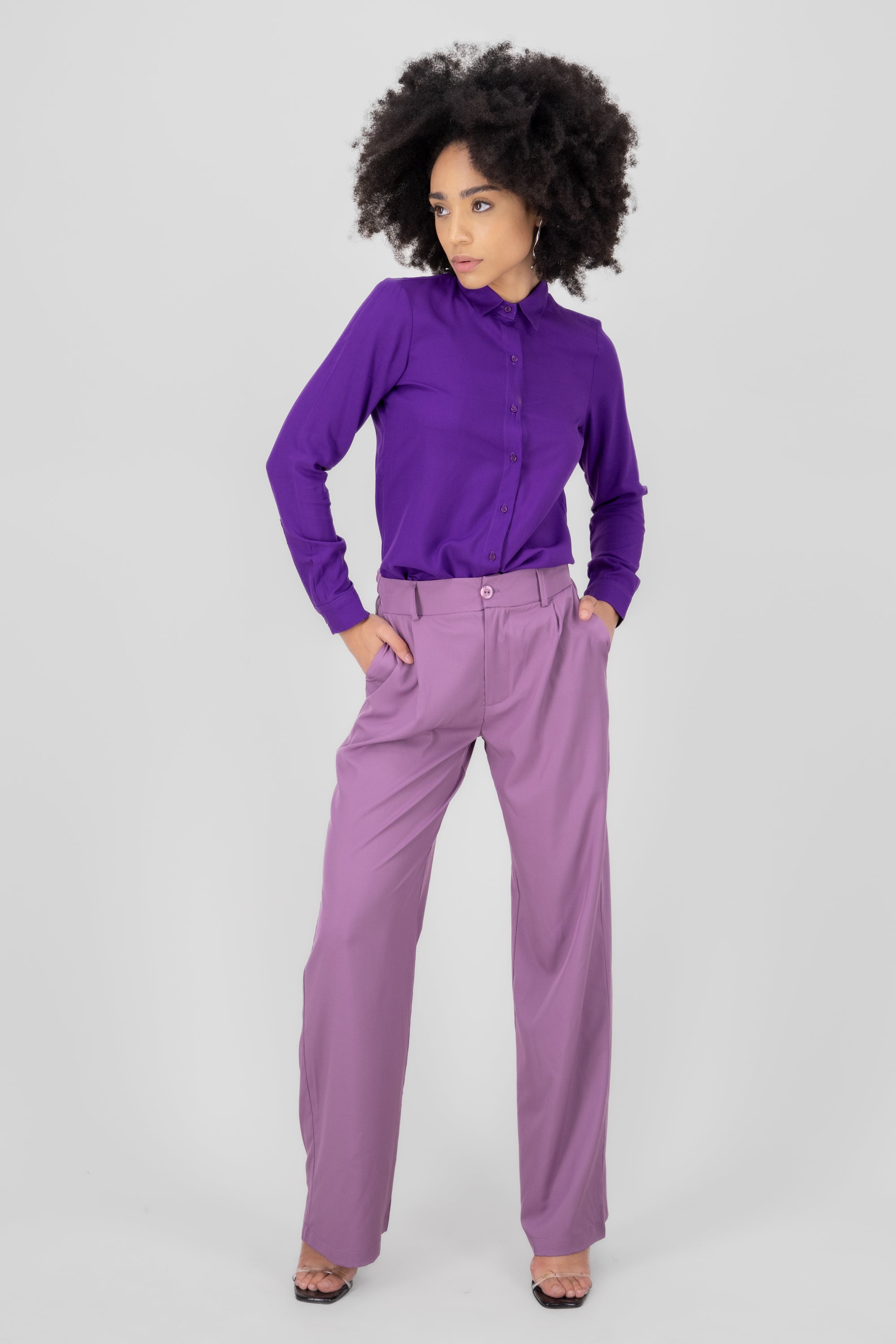 Basic Straight Leg Trousers DARK PURPLE