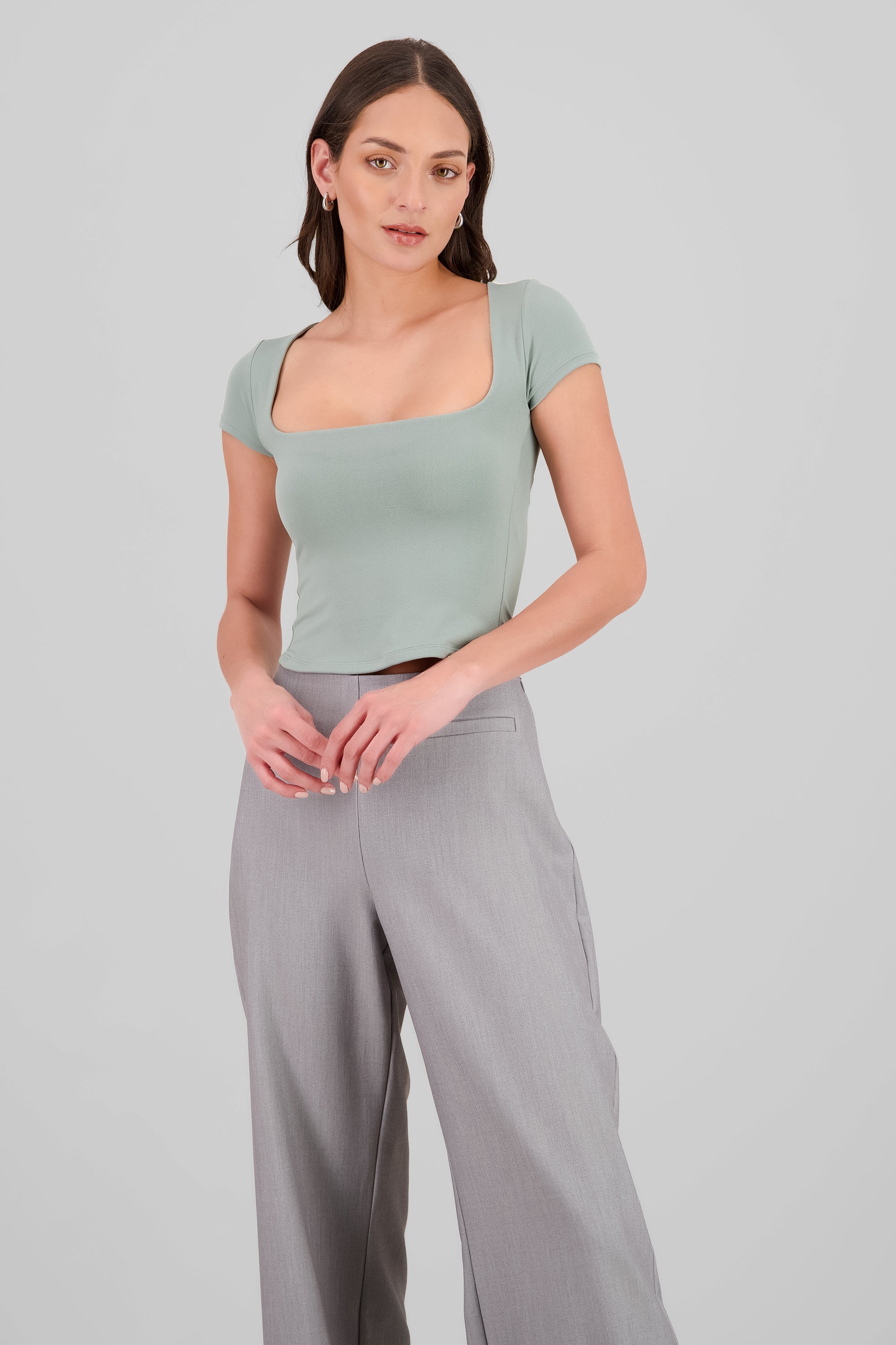 Extra Short Sleeve Fitted Crop Top SAGE