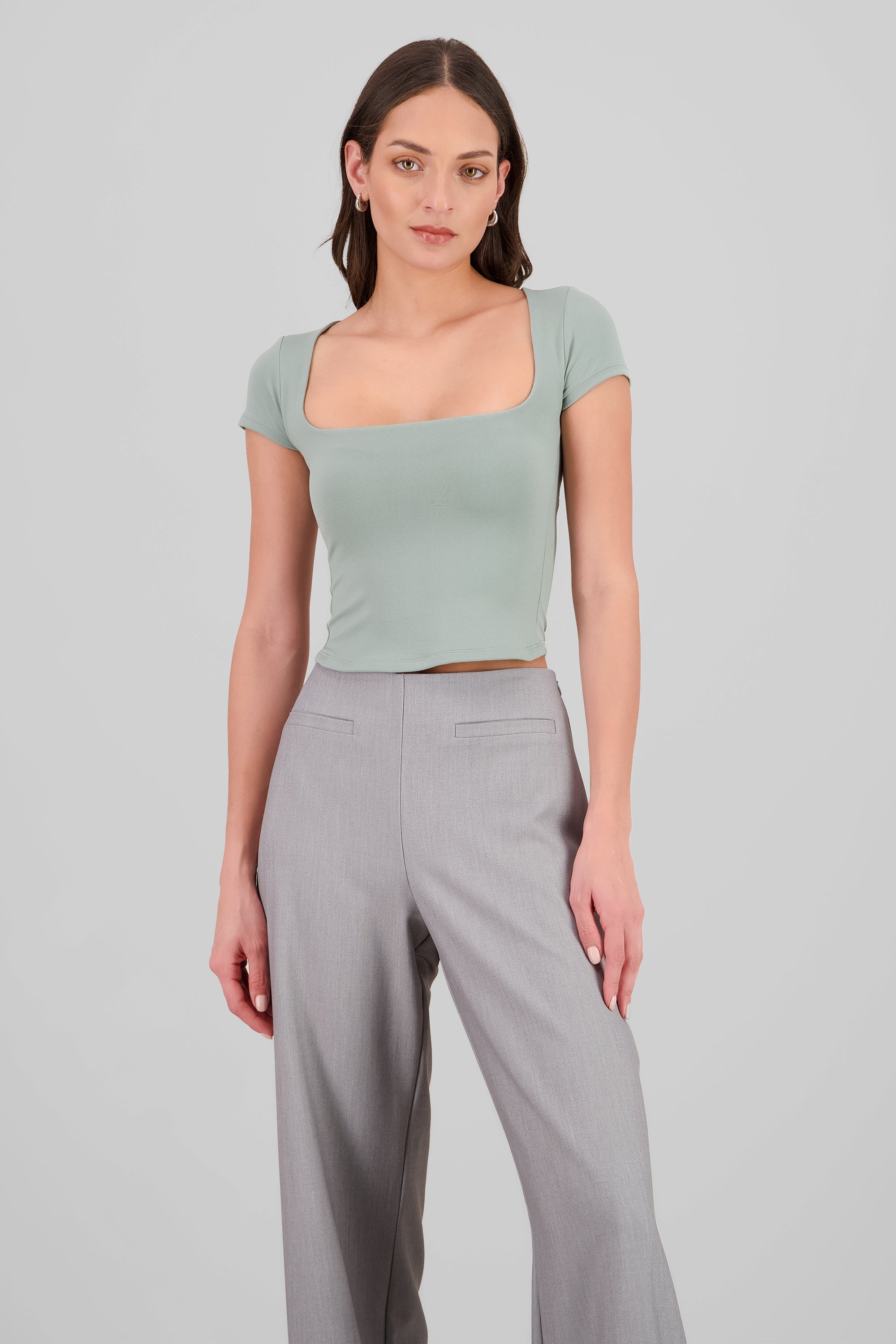 Extra Short Sleeve Fitted Crop Top SAGE